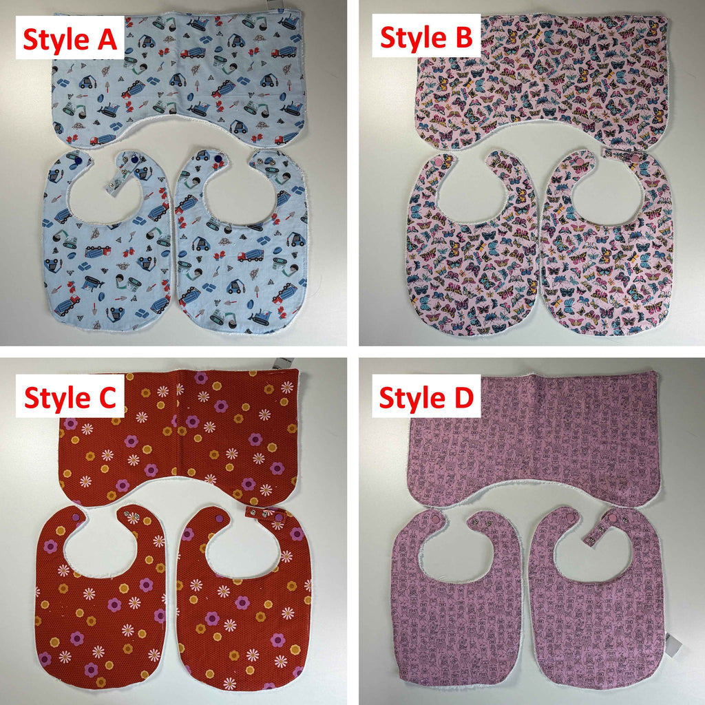 Ensemble de 2 bavoirs et serviette à rots pour 0 à 6 mois - Style au choix