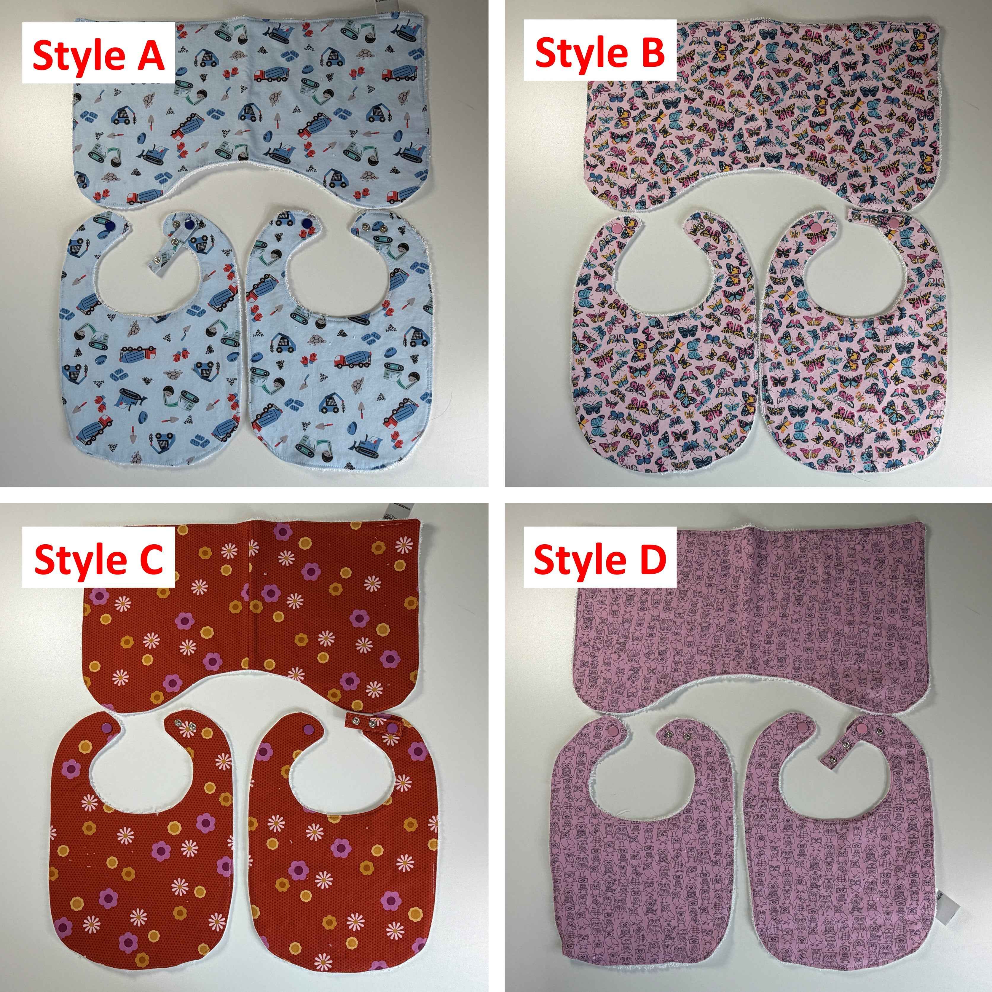 Ensemble de 2 bavoirs et serviette à rots pour 0 à 6 mois - Style au choix
