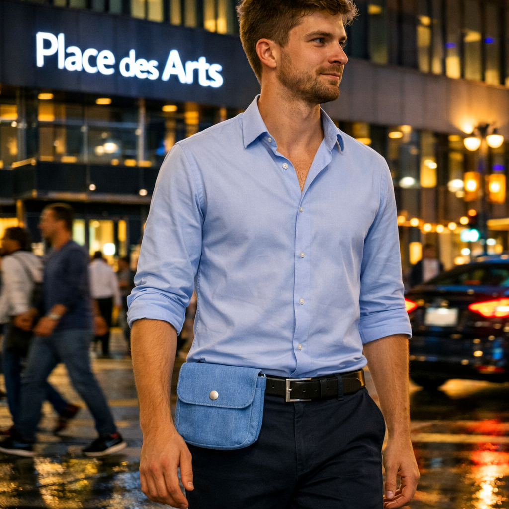 Sacoche de ceinture en denim, à bouton pression - Style au choix
