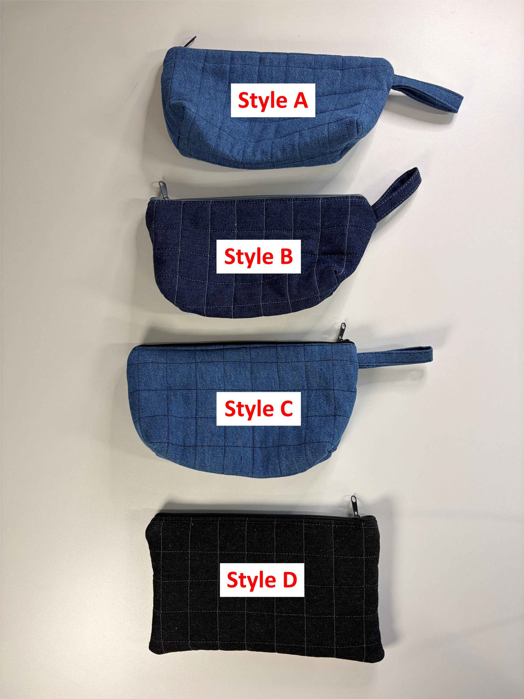 Trousse multi-usage matelassée en denim recyclé - Style au choix