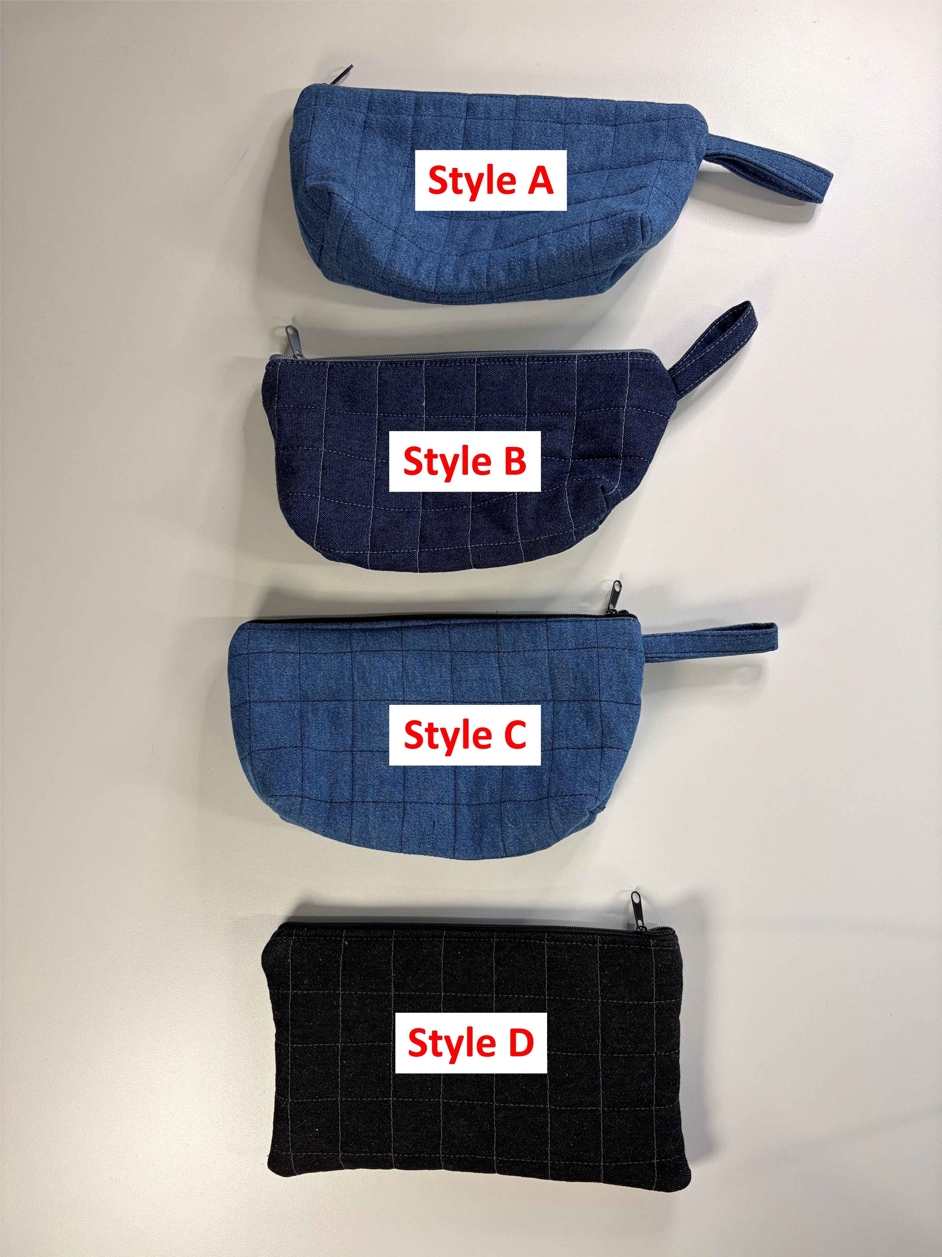 Trousse multi-usage matelassée en denim recyclé - Style au choix
